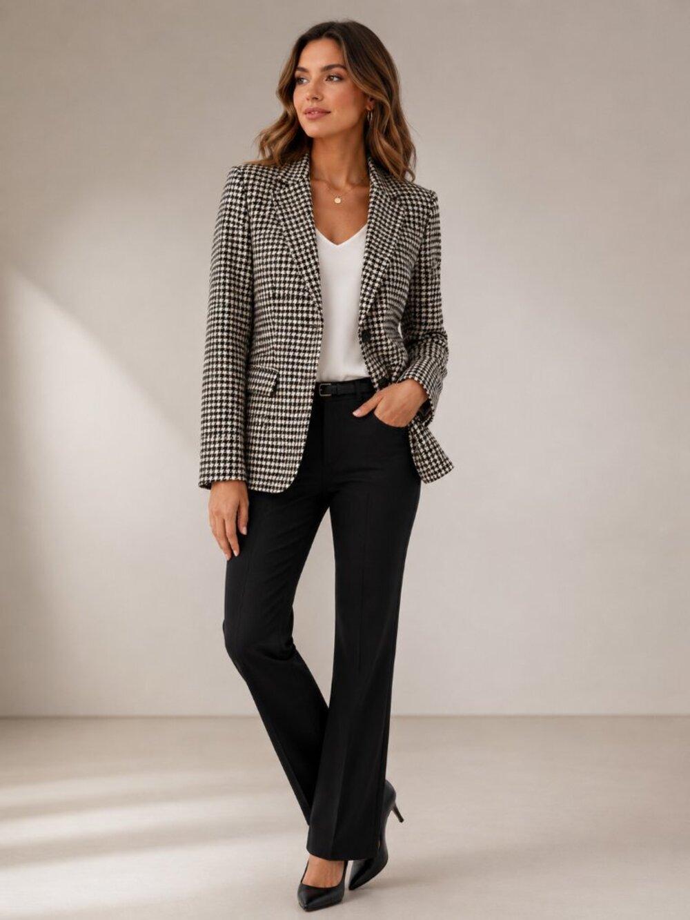 J. Crew Black and White Houndstooth Blazer